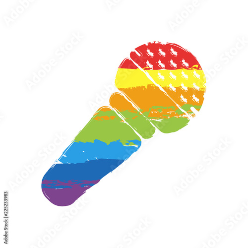 Hands microphone icon. Drawing sign with LGBT style, seven colors of rainbow (red, orange, yellow, green, blue, indigo, violet