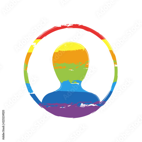 Profile, person in circle. Drawing sign with LGBT style, seven colors of rainbow (red, orange, yellow, green, blue, indigo, violet