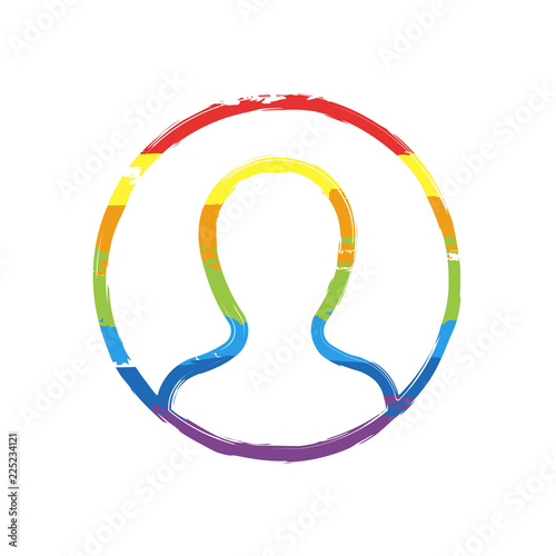 Profile, person in circle. Drawing sign with LGBT style, seven colors of rainbow (red, orange, yellow, green, blue, indigo, violet