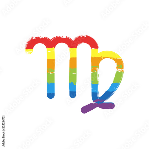 Astrological sign. Virgo simple icon. Drawing sign with LGBT style, seven colors of rainbow (red, orange, yellow, green, blue, indigo, violet