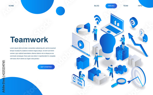 Modern isometric design concept of Teamwork for website and mobile website development. Isometric landing page template. Business management, online communication and finance. Vector illustration.