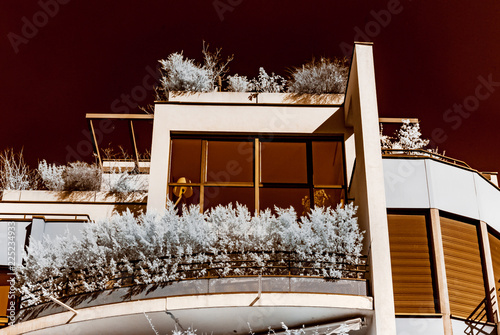 Modern apartment building in Strasbourg, infrared view, sunny day photo