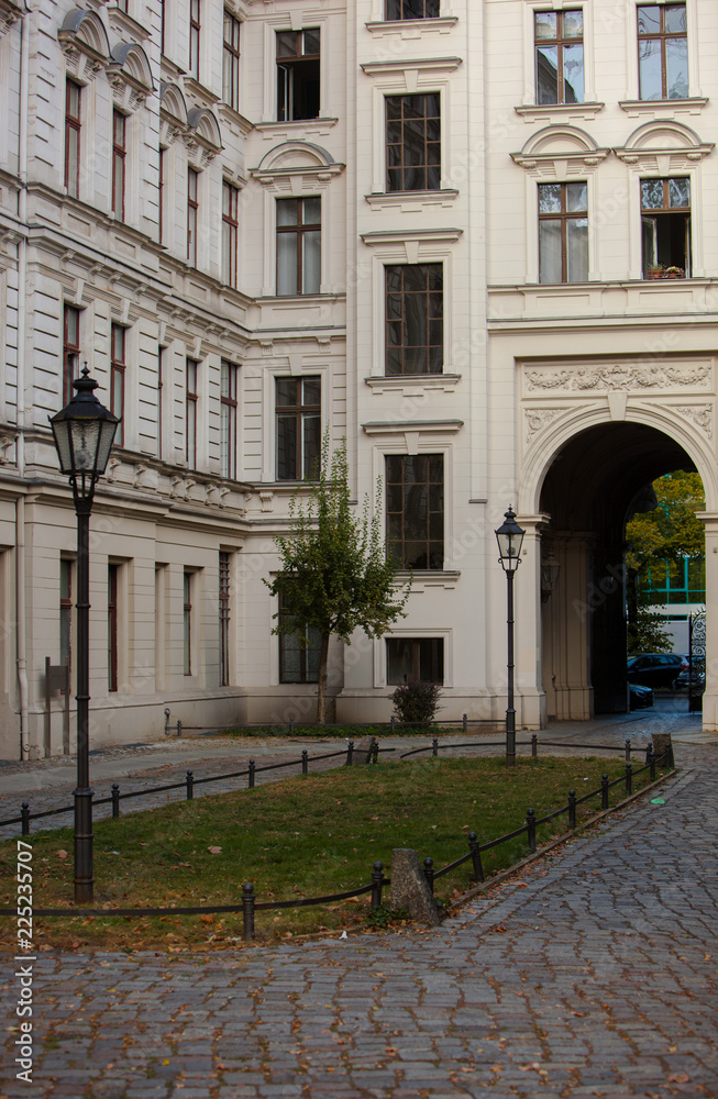 Old Building within the so-called Riehmers Hofgarten Complex in Berlin's Kreuzberg District, with Cobble Stone Street