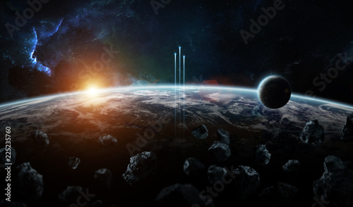 Fototapeta Naklejka Na Ścianę i Meble -  Distant planet system in space with exoplanets 3D rendering elements of this image furnished by NASA