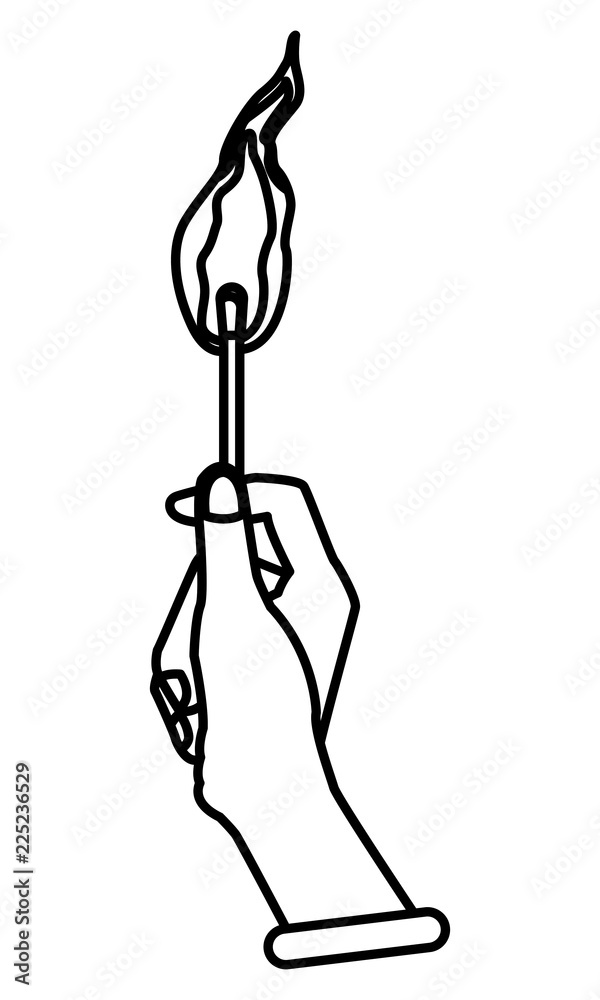 Hand holding matchstick on fire Hand holding matchstick on fire
