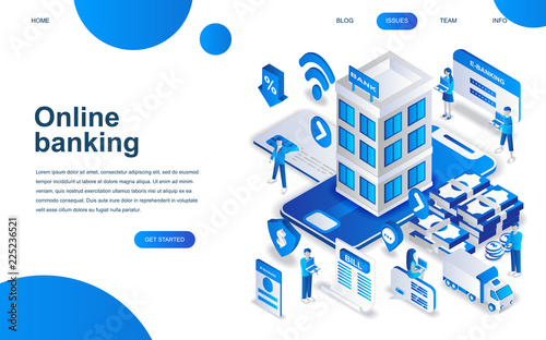 Modern isometric design concept of Online Banking for website and mobile website development. Isometric landing page template. Electronic bank payment or customer support. Vector illustration.