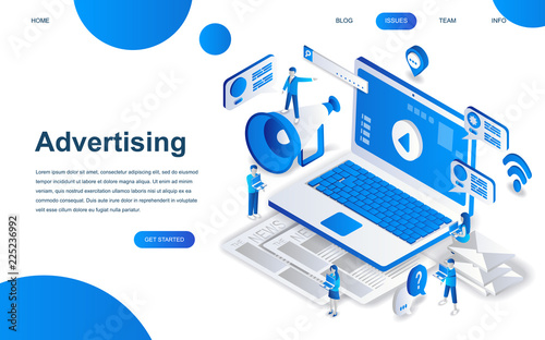 Modern isometric design concept of Advertising and Promotion for website and mobile website development. Isometric landing page template. Social media campaign, marketing. Vector illustration. photo