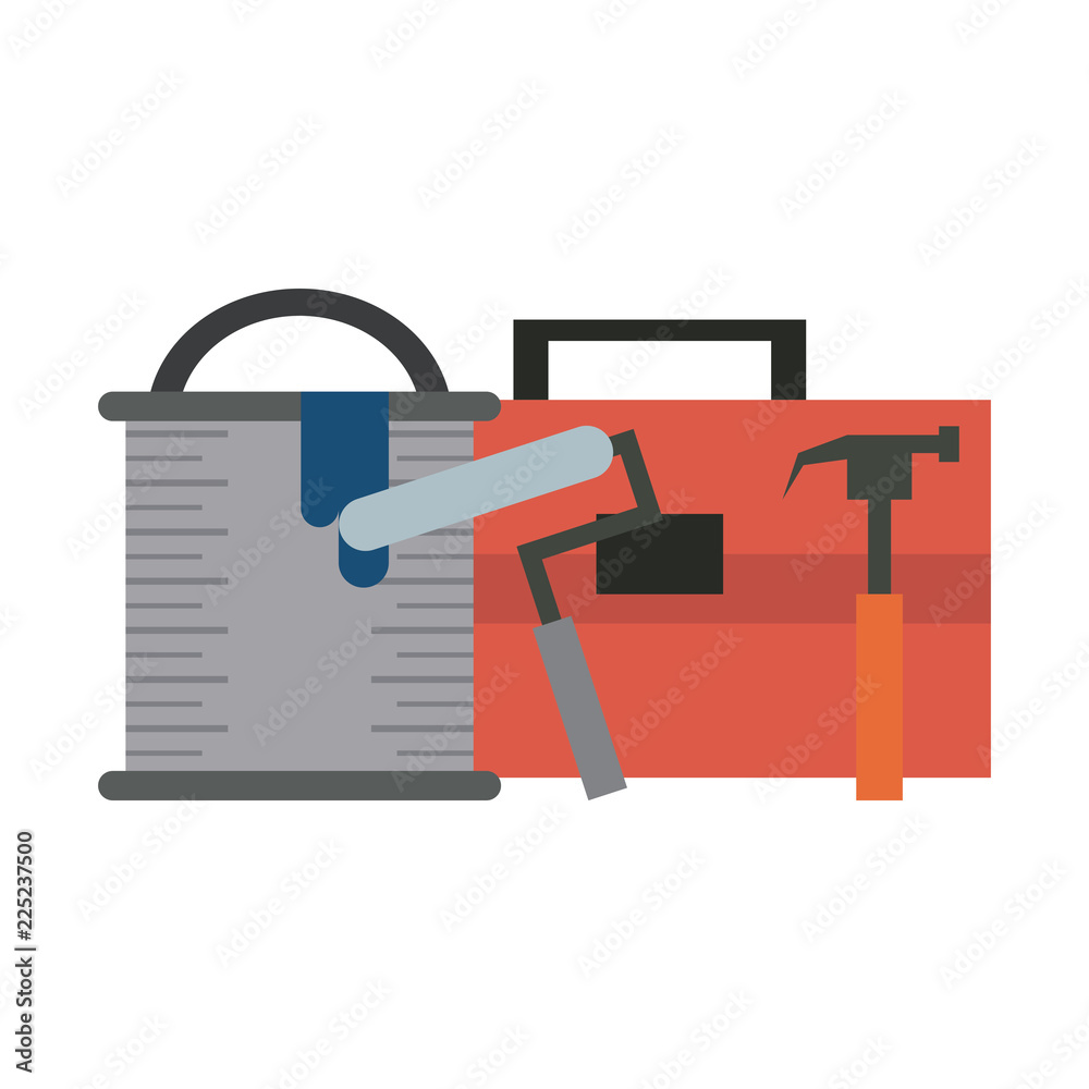 Paint bucket and toolbox with hammer Paint bucket and toolbox with hammer