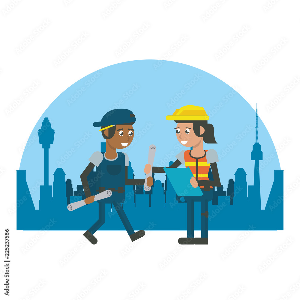 Constuction workers geometric cartoons