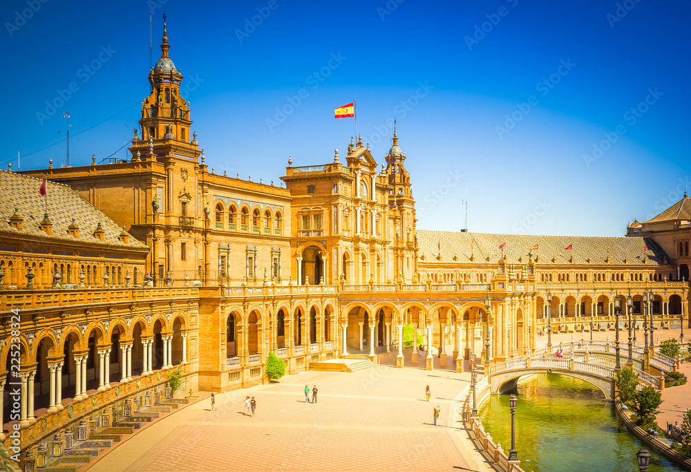 view of Plaza de Espana, in Sevilla, Andalusia Spain, toned
