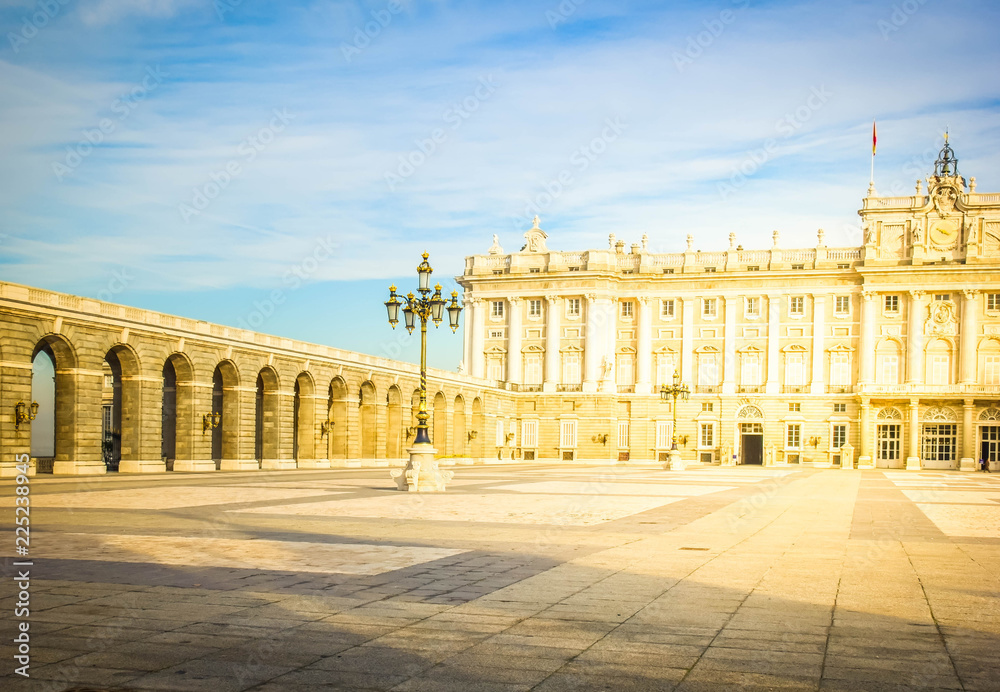 yard of royal palace, Madrid, Spain, toned