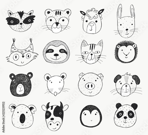 Funny animals face illustration isolated on white background.
