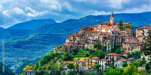 View of Apricale in the Province of Imperia, Liguria, Italy
