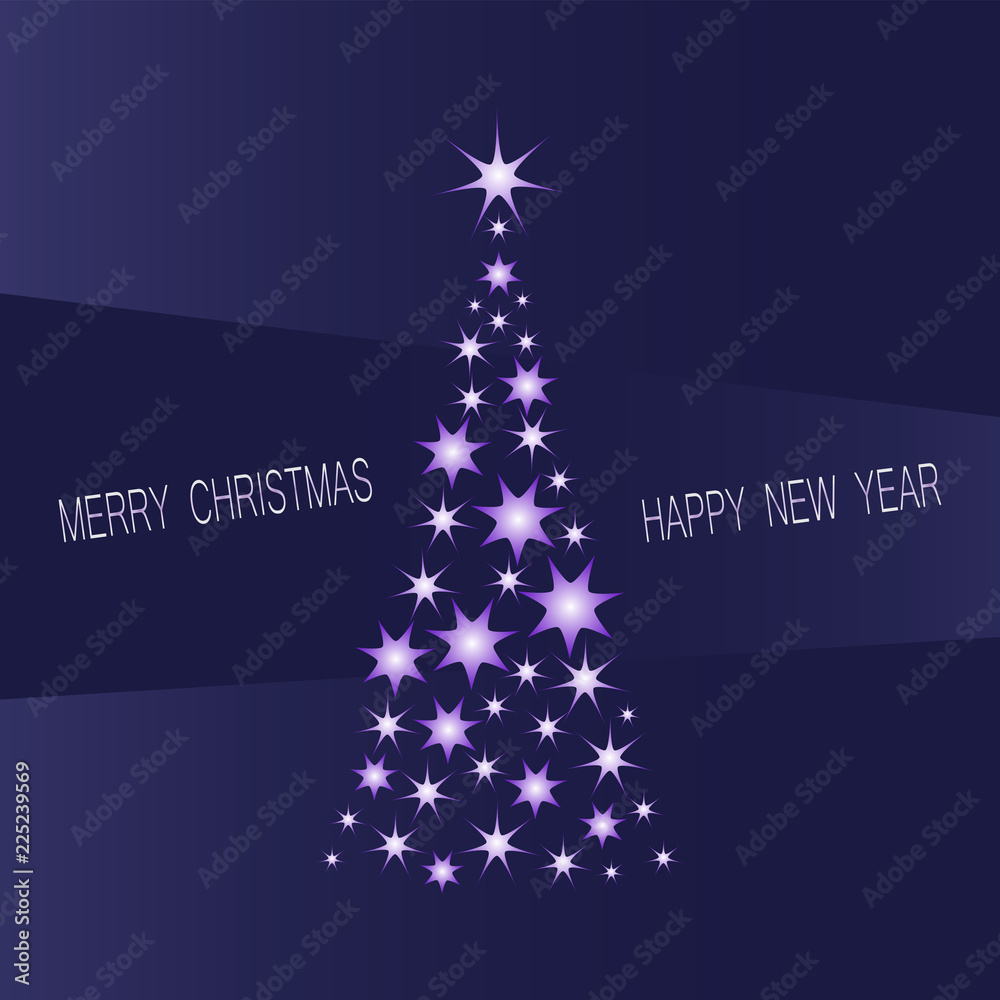 Starry Christmas tree on a dark purple-blue background. Festive greeting. Merry Christmas and a Happy New Year! The design of greeting card, an invitation to a celebration. Starry Christmas tree on a dark purple-blue background. Festive greeting. Merry Christmas and a Happy New Year! The design of greeting card, an invitation to a celebration.