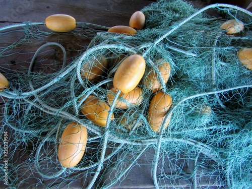 Blue fishing net and cork floats