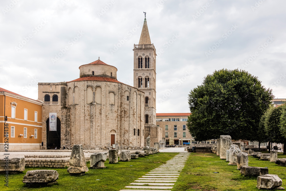 Church of St Donatus in Zadar, Croatia, built in the 9th century. The church is an example of a Pre-Romanesque building typical for the Carolingian period in Europe.