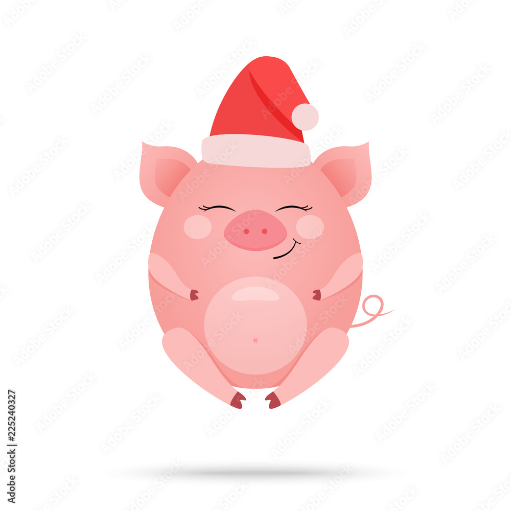 Fototapeta premium Cartoon illustration of cute amused pig