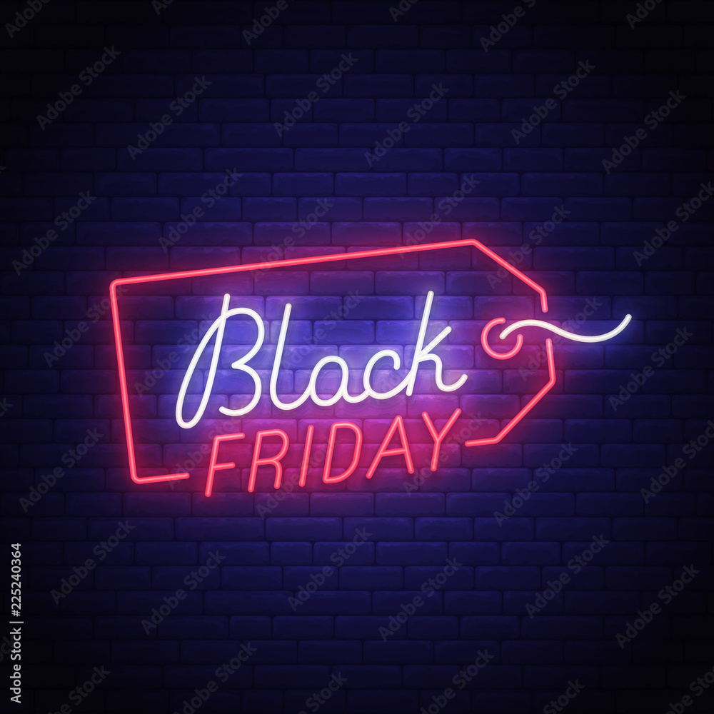 Black Friday neon sign, bright signboard, light banner. Big sale logo, emblem. Vector illustration Black Friday neon sign, bright signboard, light banner. Big sale logo, emblem. Vector illustration