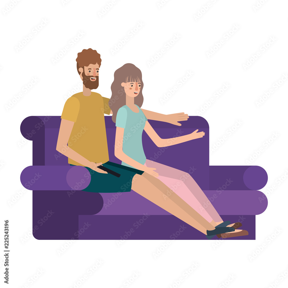 Obraz premium young couple seated in the sofa avatars characters
