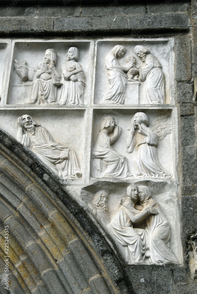 Ville de Dol de Bretagne, bas relief cathédrale Saint-Samson (XIIe-XIIIe), département d'Ille et vilaine, Bretagne, France