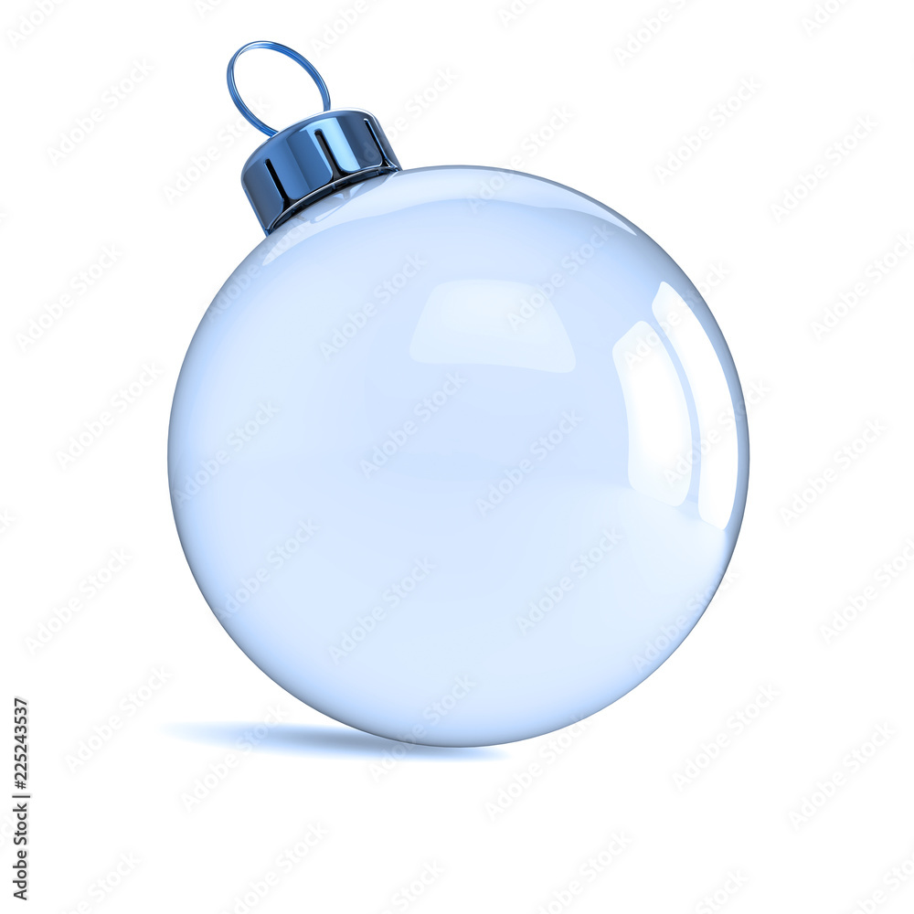Fototapeta premium Christmas ball white bauble shiny glass translucent. Happy New Year decoration hanging adornment modern. Traditional wintertime ornament. Merry Xmas symbol. 3d illustration