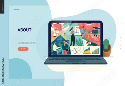 Business series, color 2- about company, office life -modern flat vector concept illustration of a company employees in workspace. Business workflow management. Creative landing page design template