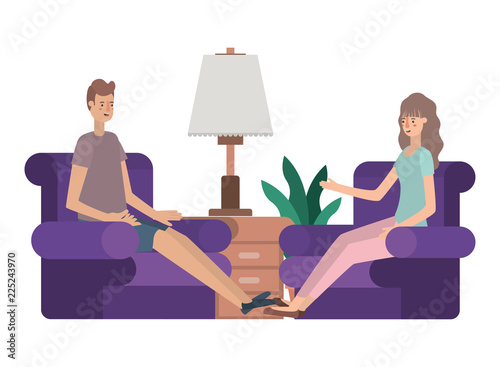 young couple in the livingroom avatar character