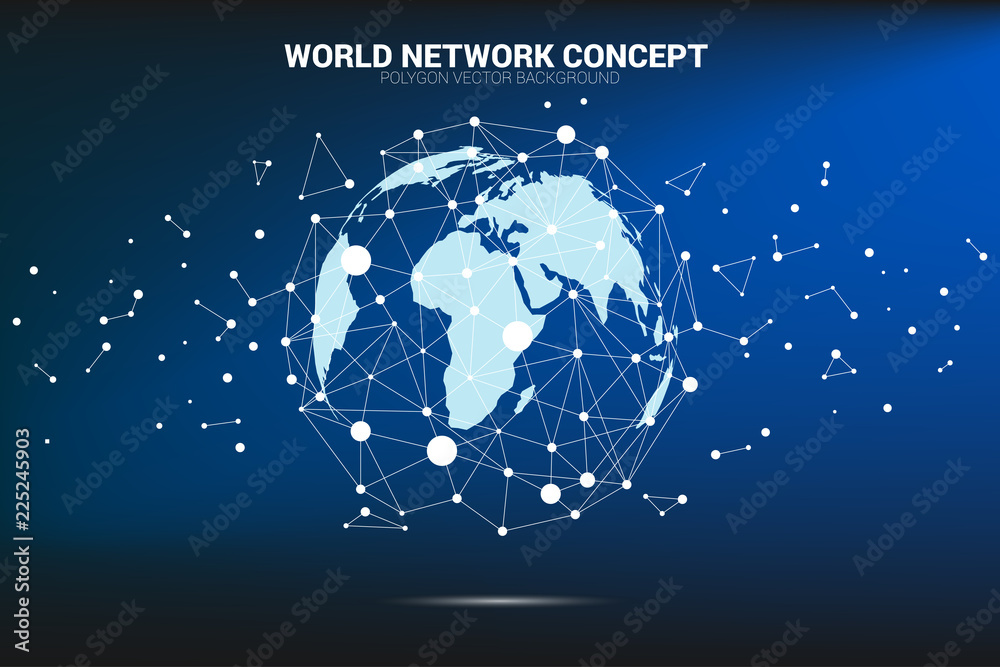 World Globe with cloud icon polygon dot connected line. Concept of cloud computing network technology,server, Storage and data