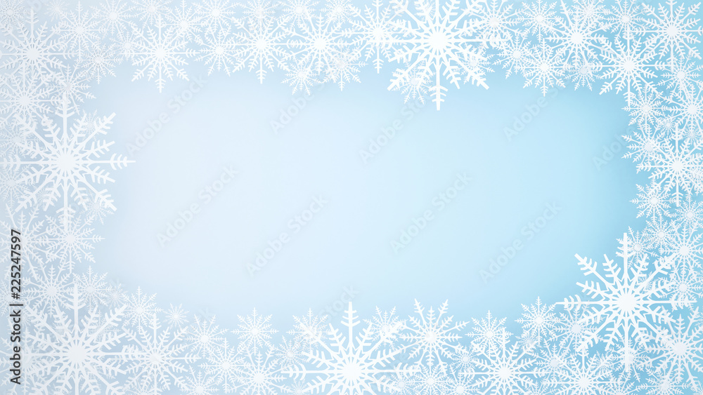 Snowflake on blue background. Artwork for christmas or winter season. 3D Illustration