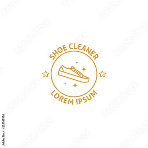 Shoe cleaner care laundry logo icon badge simple monoline line illustration style