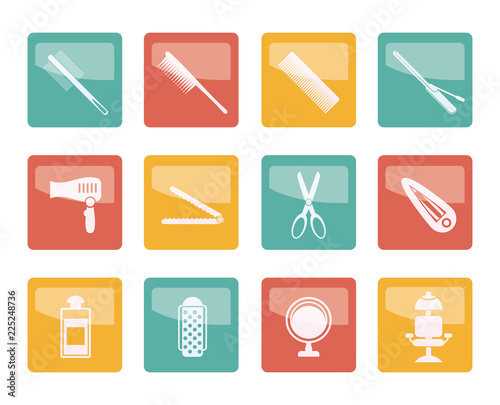 Hairdressing, coiffure and make-up icons over colored background- vector icon set