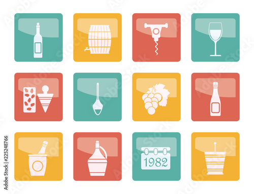 Wine Icons over colored background - Vector Icon Set