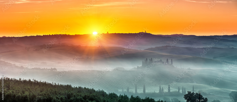 Beautiful Tuscany landscape at sunrise, Italy