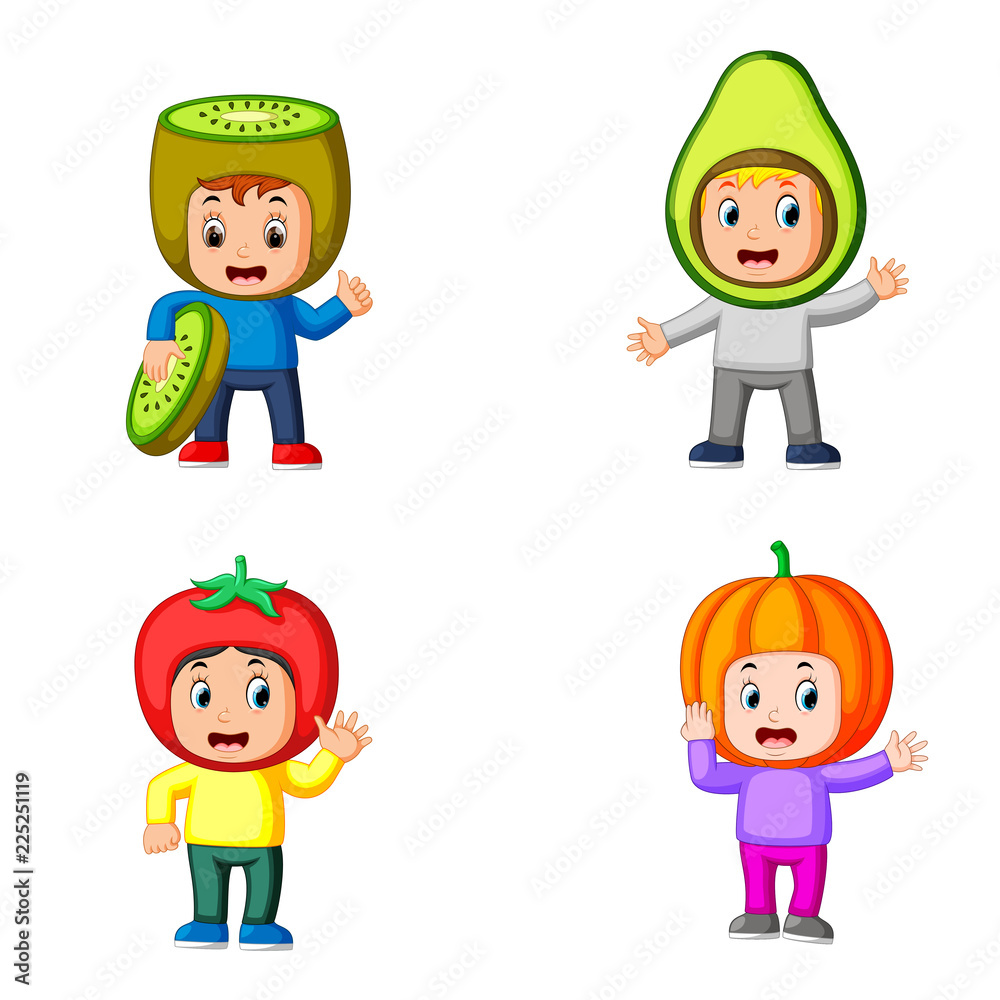 the collection of the cute boys using the cute fruits costume with different colour
the collection of the cute boys using the cute fruits costume with different colour