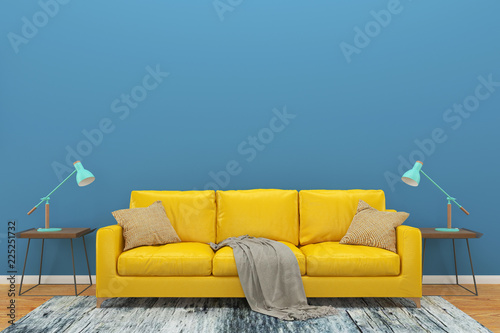 wall room pastel sofa interior living room 3D render Mockup Background Template Design © Chanachai