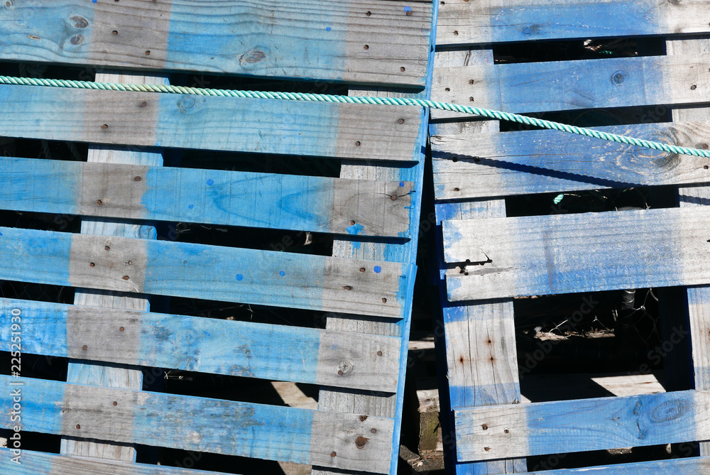 Backgroound of Colorful blue pallets with rope Backgroound of Colorful blue pallets with rope