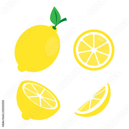 Fresh lemon fruits with branch and slice icon vector illustration