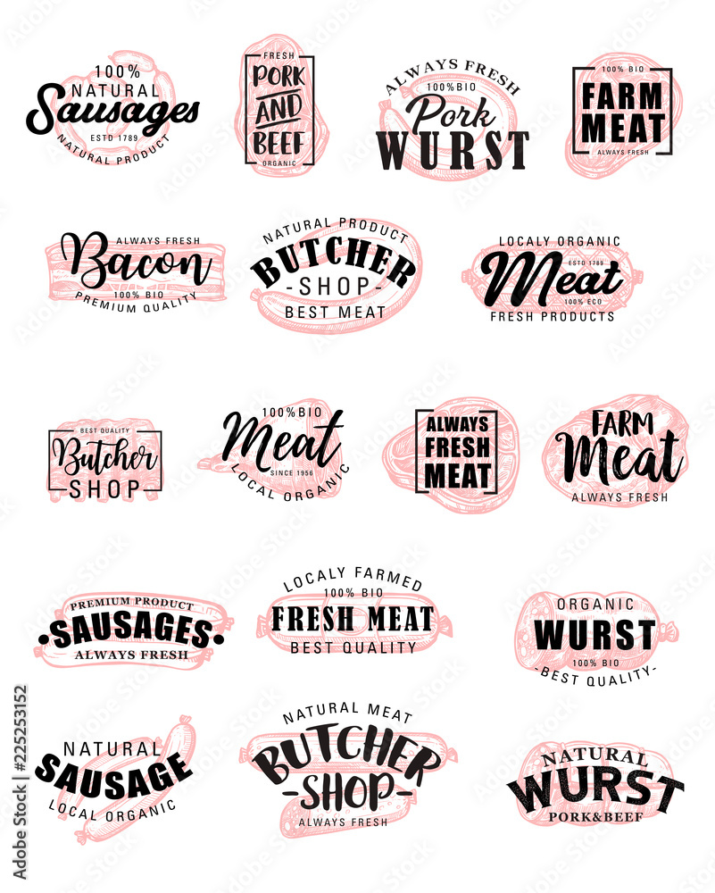 Butchery meat pork and beef sausages lettering