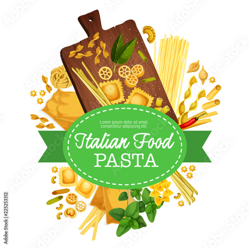 Italian pasta food linguini and homemade ravioli