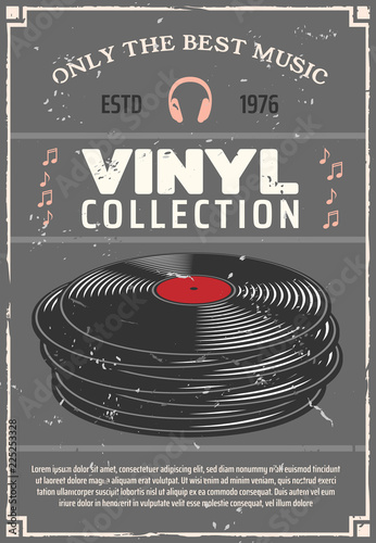 Vinyl records music shop vector retro poster