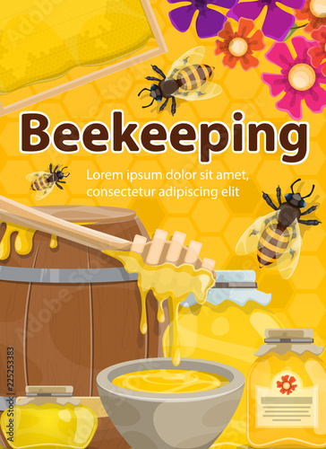 Vector poster of beekeeping honey and bees