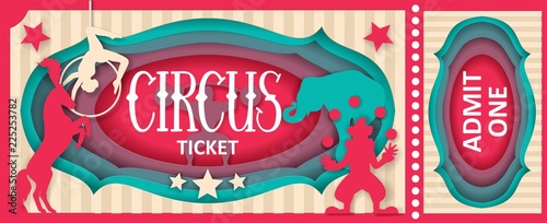 Circus admit one ticket vector paper cut template