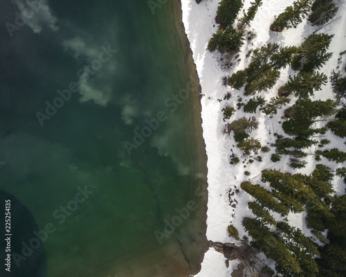 Green Lake Water Topview Contrast Snowy Shore photo