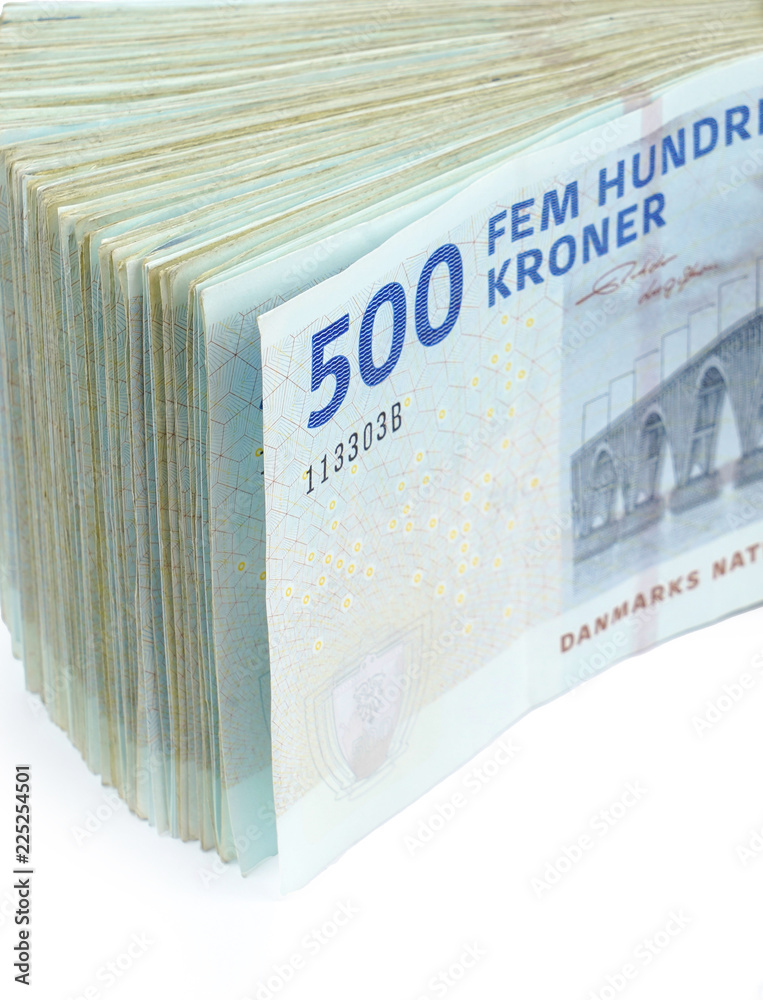 Danish krone. ( DKK ) 500 Krone banknotes on white background.. Stock Photo  | Adobe Stock