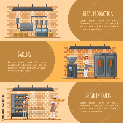 Bread production vector banner web template set