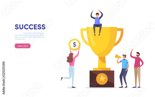 Team success. Teamwork. Together. Miniature people. Cartoon illustration vector graphic on white background.