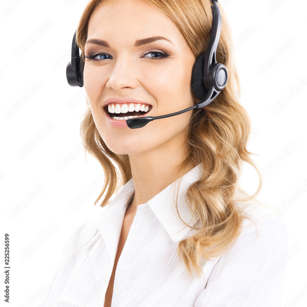 Support phone operator in headset, isolated Support phone operator in headset, isolated