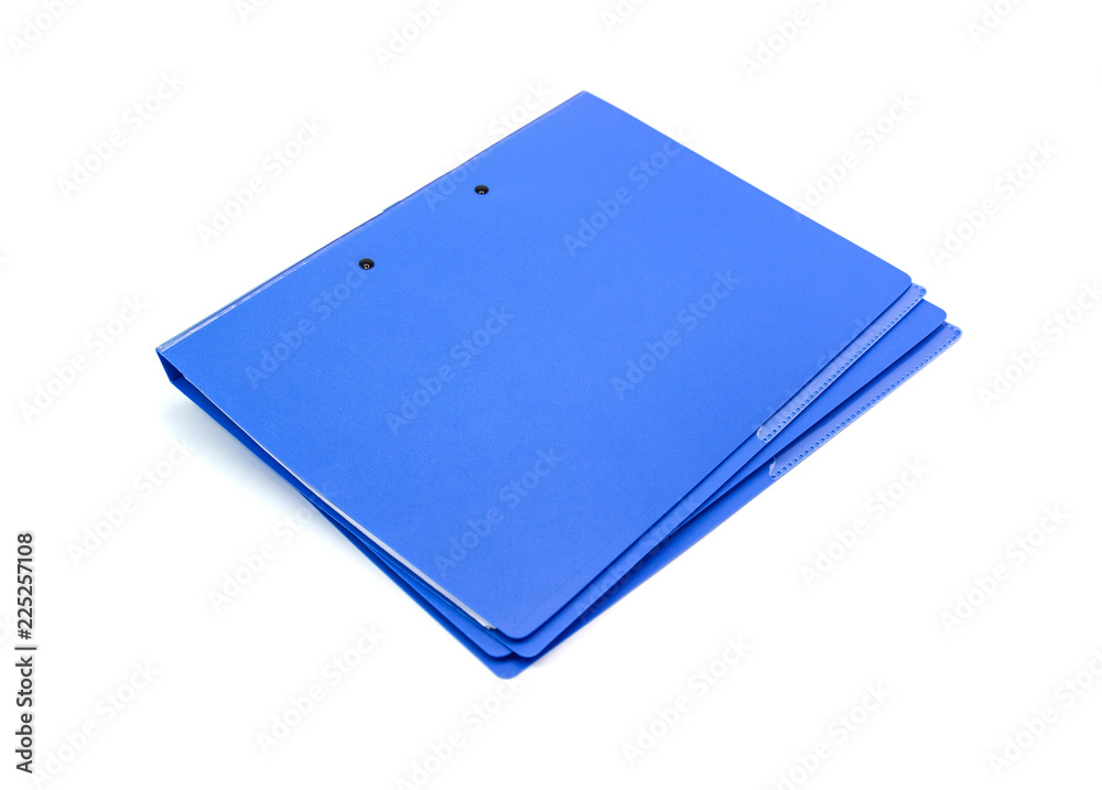 Blue file folder with documents and documents. retention of contracts. isolated white Blue file folder with documents and documents. retention of contracts. isolated white