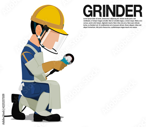 Isolated Grinder with PPE on transparent background