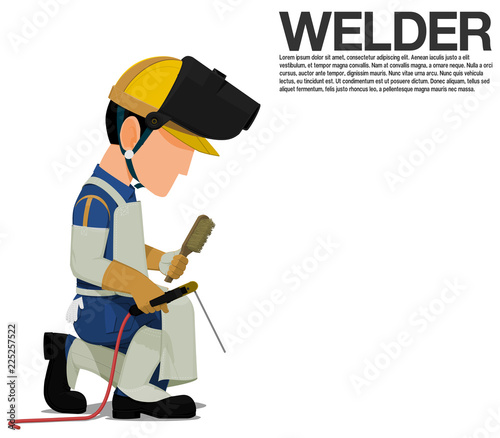 Isolated welder with PPE on transparent background